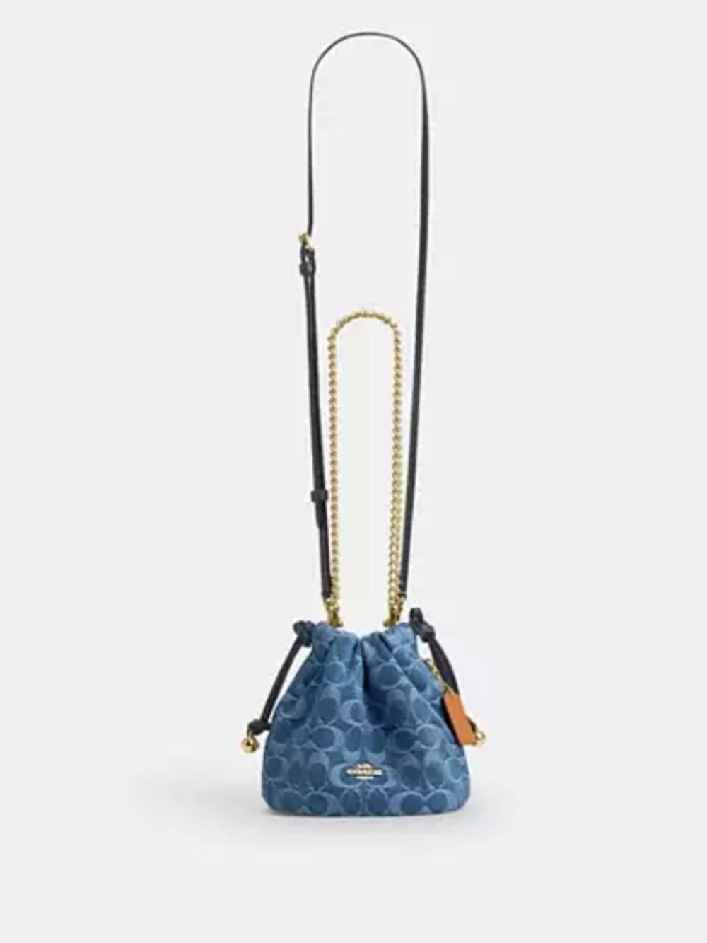 Coach Faye Mini Drawstring Bag Signature Denim CDE32 Gold/Indigo Crossbody NWT